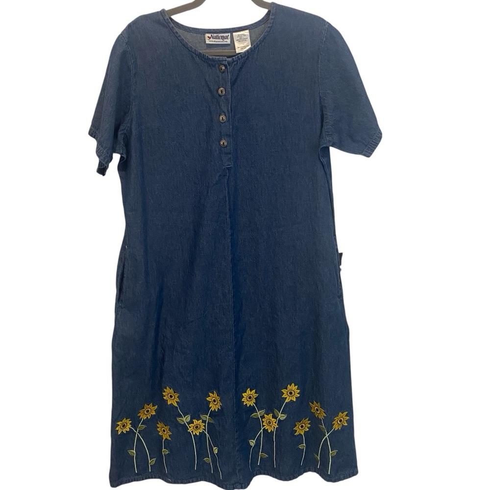 Denim Sunflower Embroidered Dress